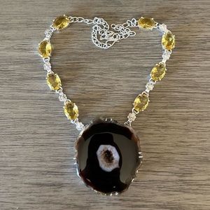 0575 Hand Crafted Silver and Yellow Necklace with Distinctive Pendant